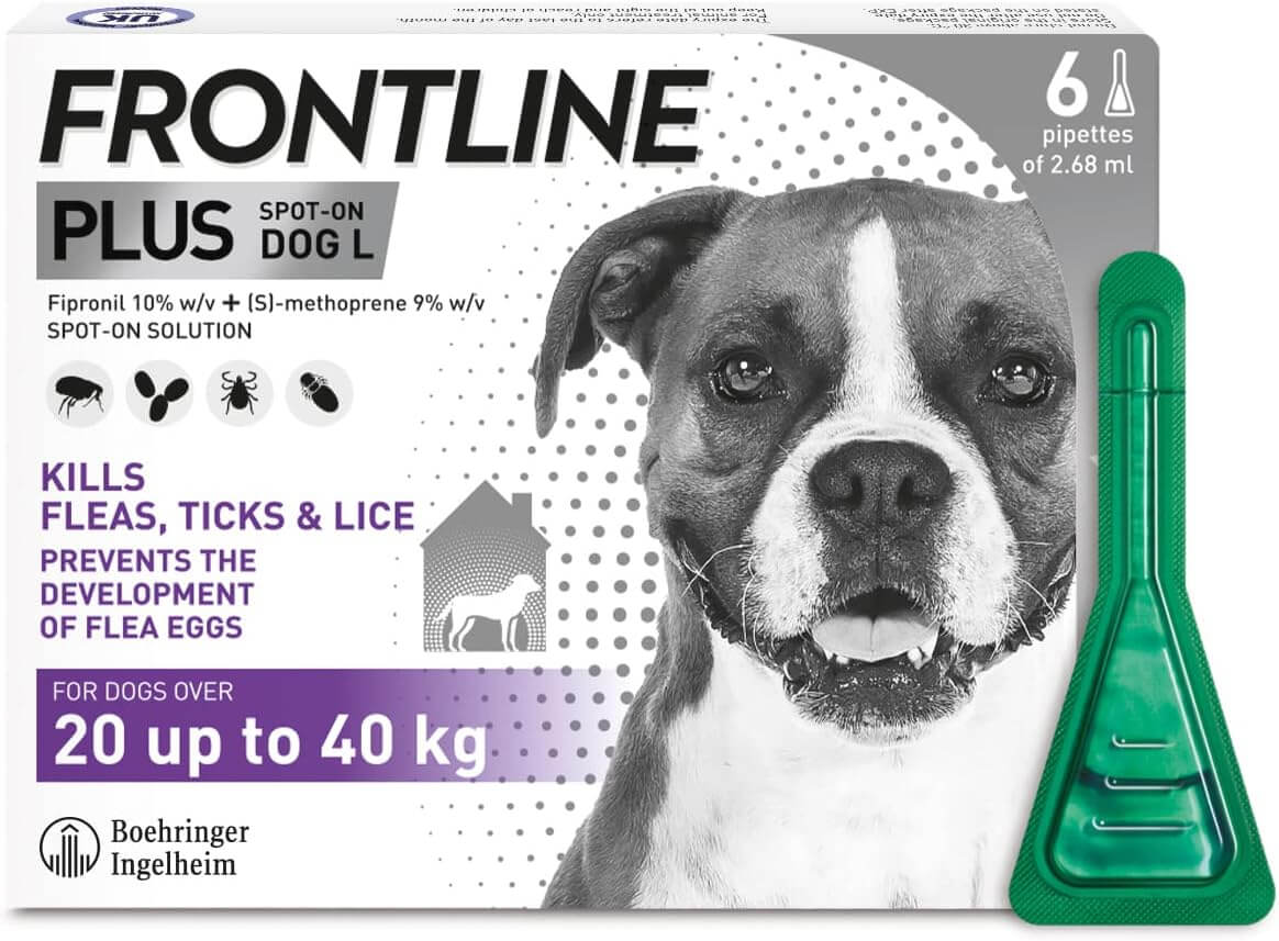 FRONTLINE Plus Flea & Tick Treatment for Large Dogs - 6 Pipettes (20 to 40kg)